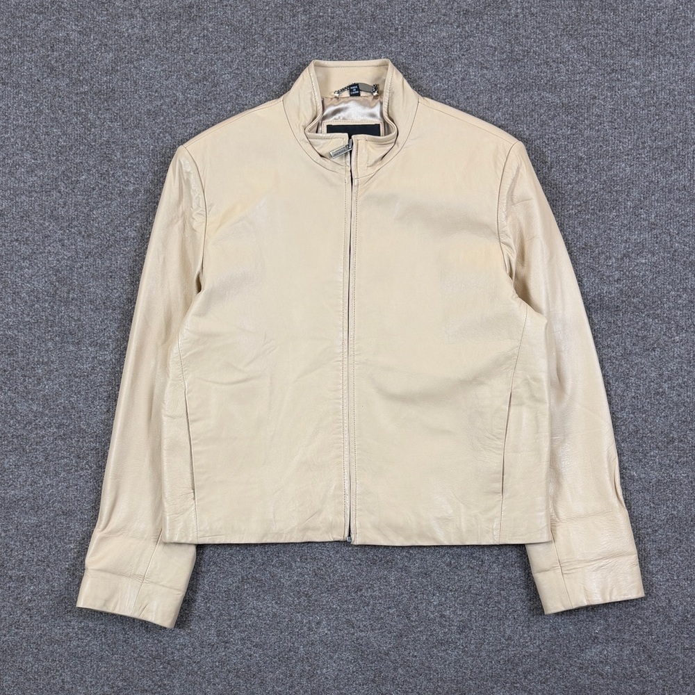Vintage Yellow Full Zip Leather Racer Moto Jacket Women’s L/XL Lightweight Retro